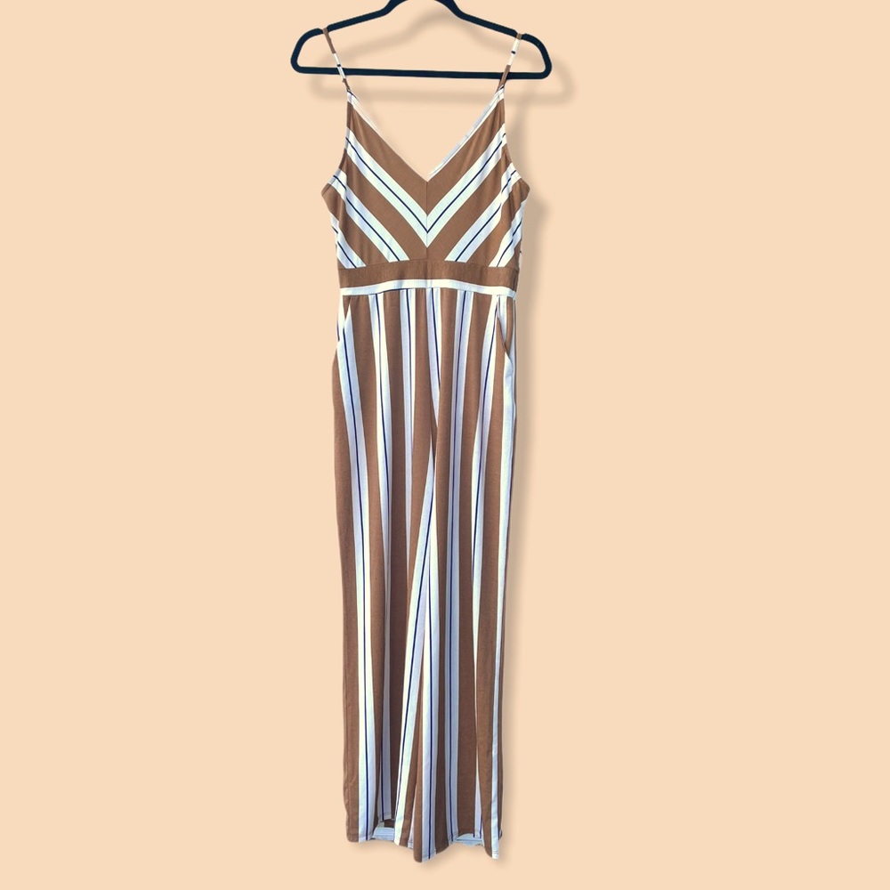 Altar'd State Brown and White Striped Jumpsuit